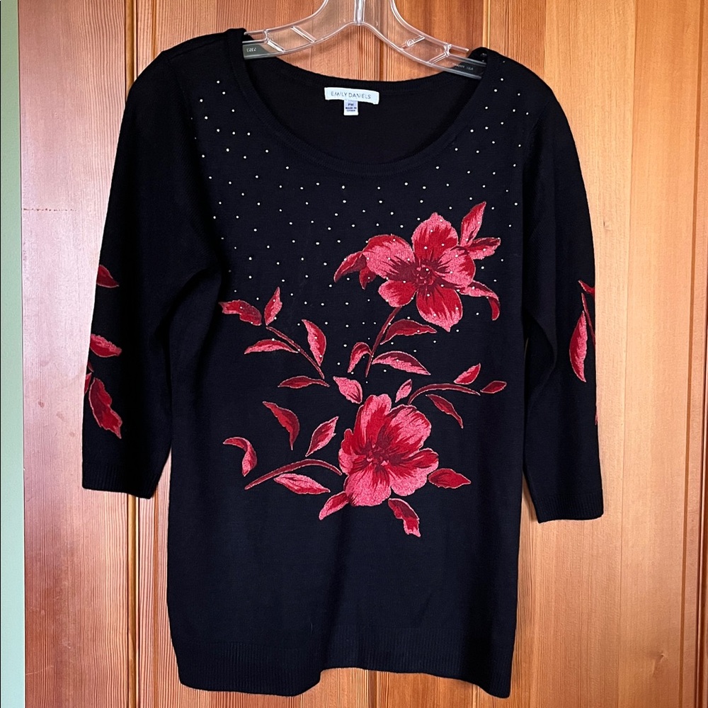 NWOT Elegant Floral Knit Top, Petite Medium